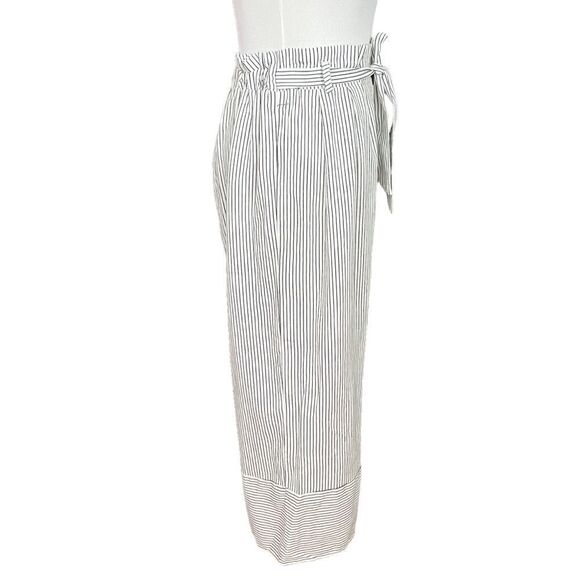 Kirious Navy and White Stripe Linen Paperbag Crop Wide Leg Pants M - Picture 3 of 7
